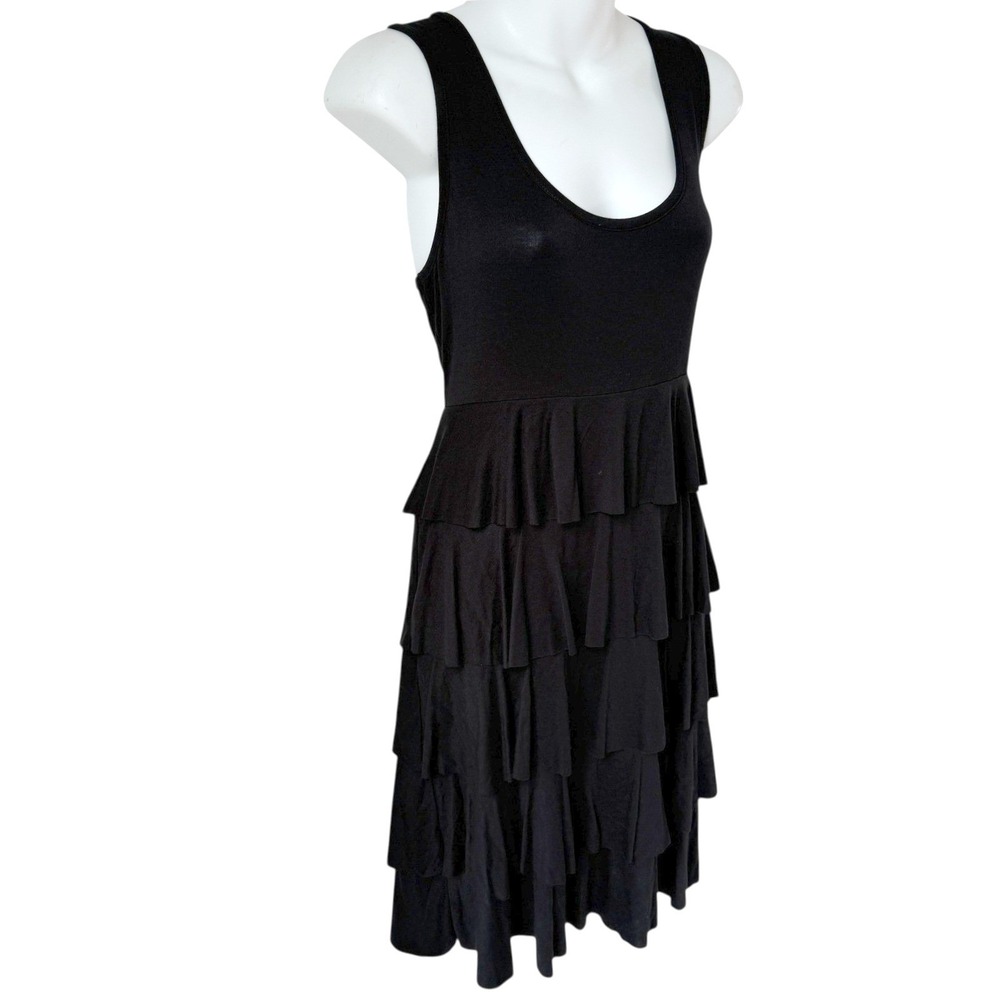 Womens Black Tiered Ruffle Sleeveless Dress Medium Casual Coquette Beach Stretch